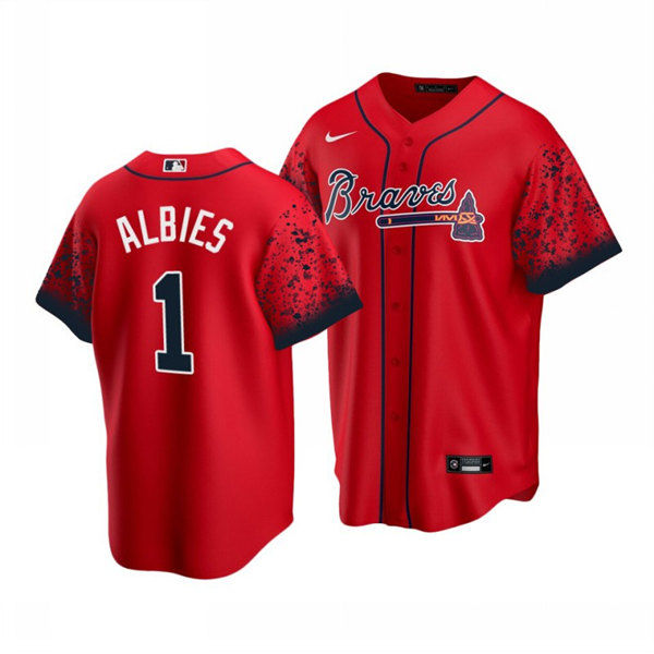Men's Atlanta Braves #1 Ozzie Albies 2021 Red Cool Base Stitched Jersey